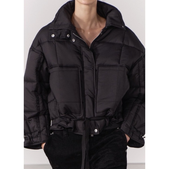 ZARA • Black Puffer Water Repellent Anorak ZW Collection Jacket Coat - Picture 10 of 12